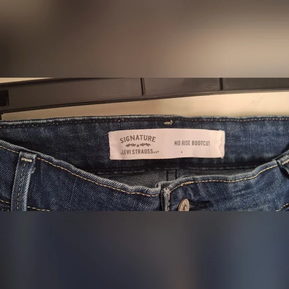 Signature Levi Strauss Mid Rise Bootcut Blue Denim Jeans Sz 35 X 32 Western Rode - Picture 3 of 9